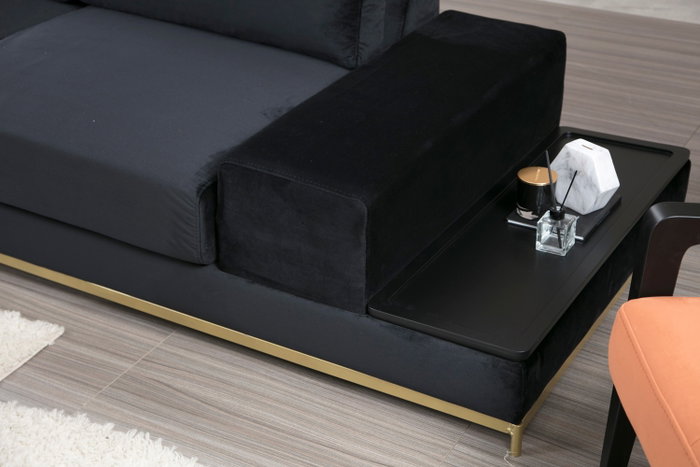 Atelier Del Sofa Sofá de 4 Plazas con Mesa Lateral - Negro y Dorado Atelier Del Sofa Sofá de 4 Plazas con Mesa Lateral - Negro y Dorado